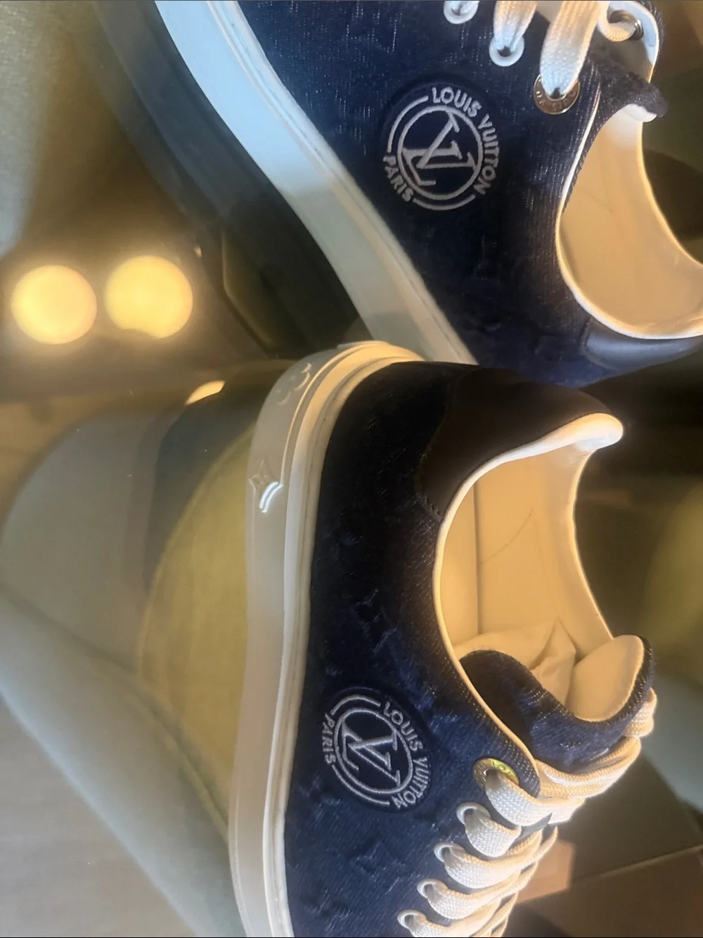 Louis Vuitton Time Out Size 38.5 Blue Denim Lace Up Sneakers